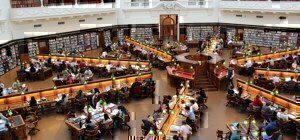 a picture of a library with students in it