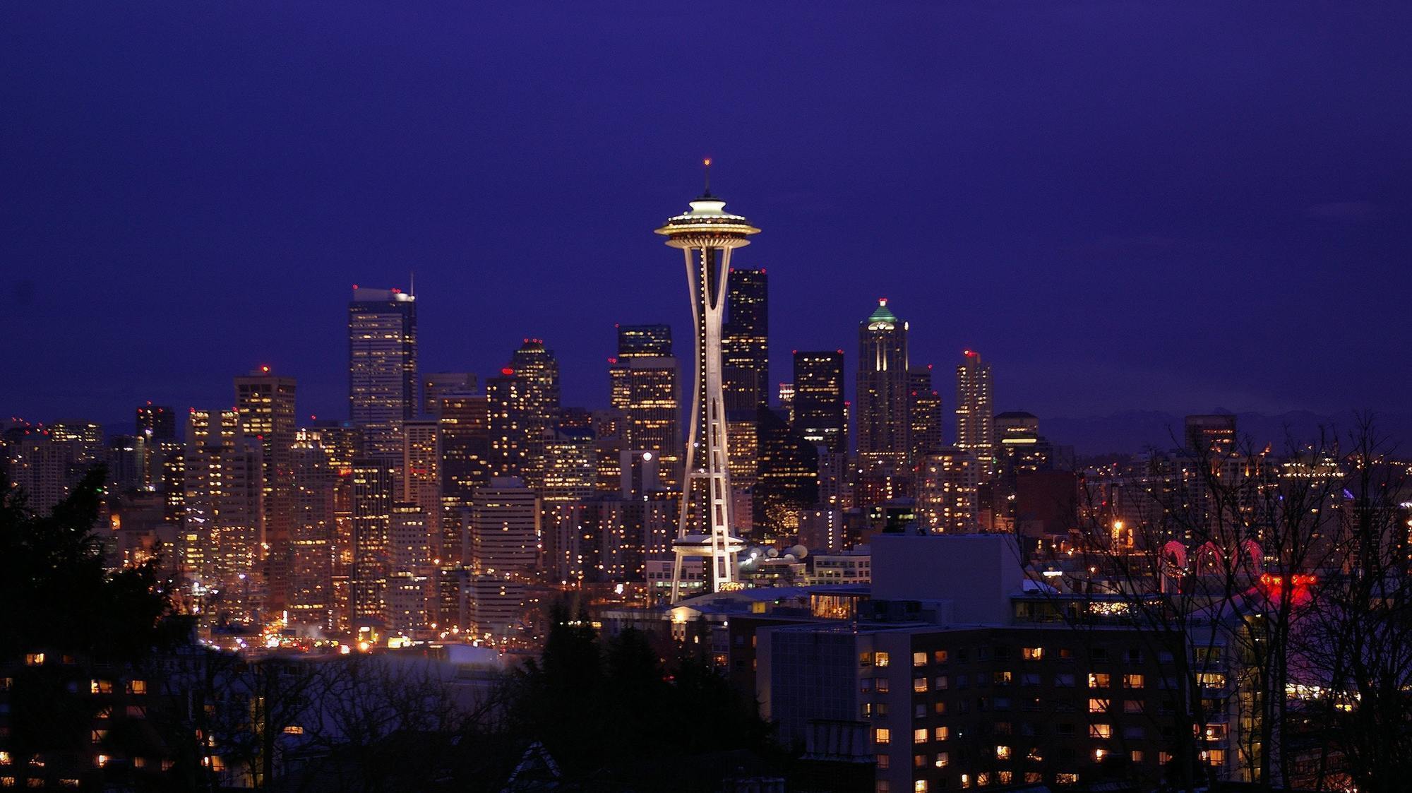 a picture of seattle at night