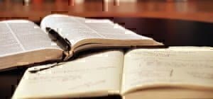 a few open books in a library