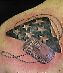 Military theme american flag tattoo