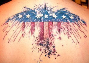 Different American flag tattoo on back