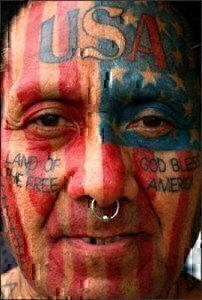 American flag face tattoo