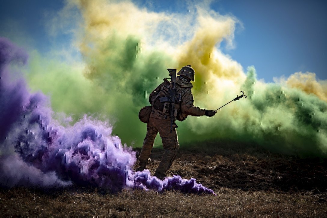 a picture of a solider in the smoke