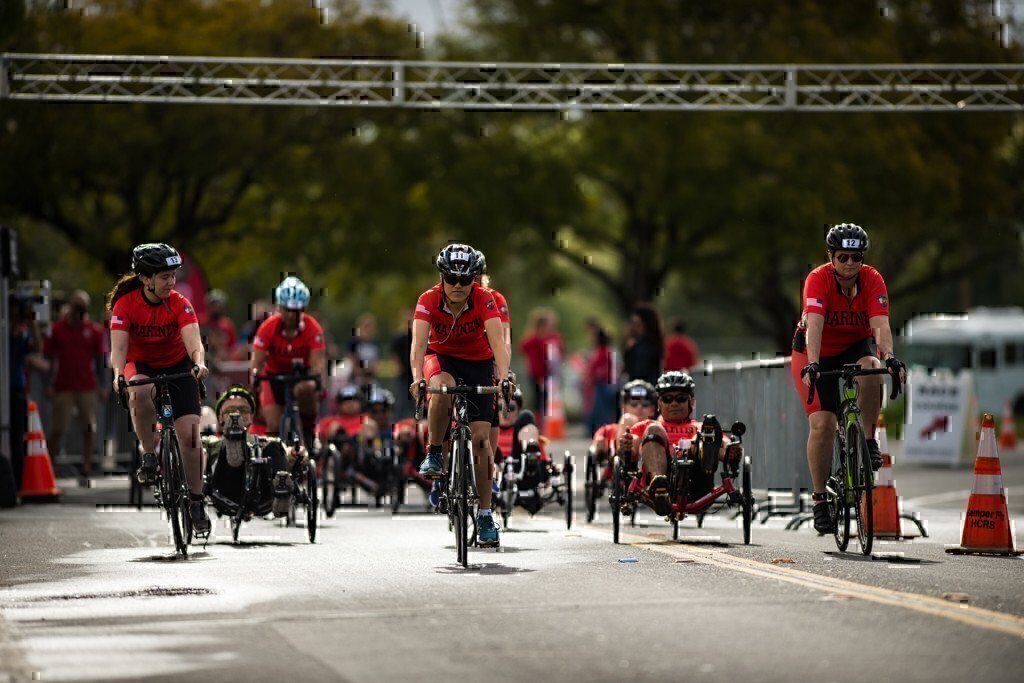 marine team on bikes