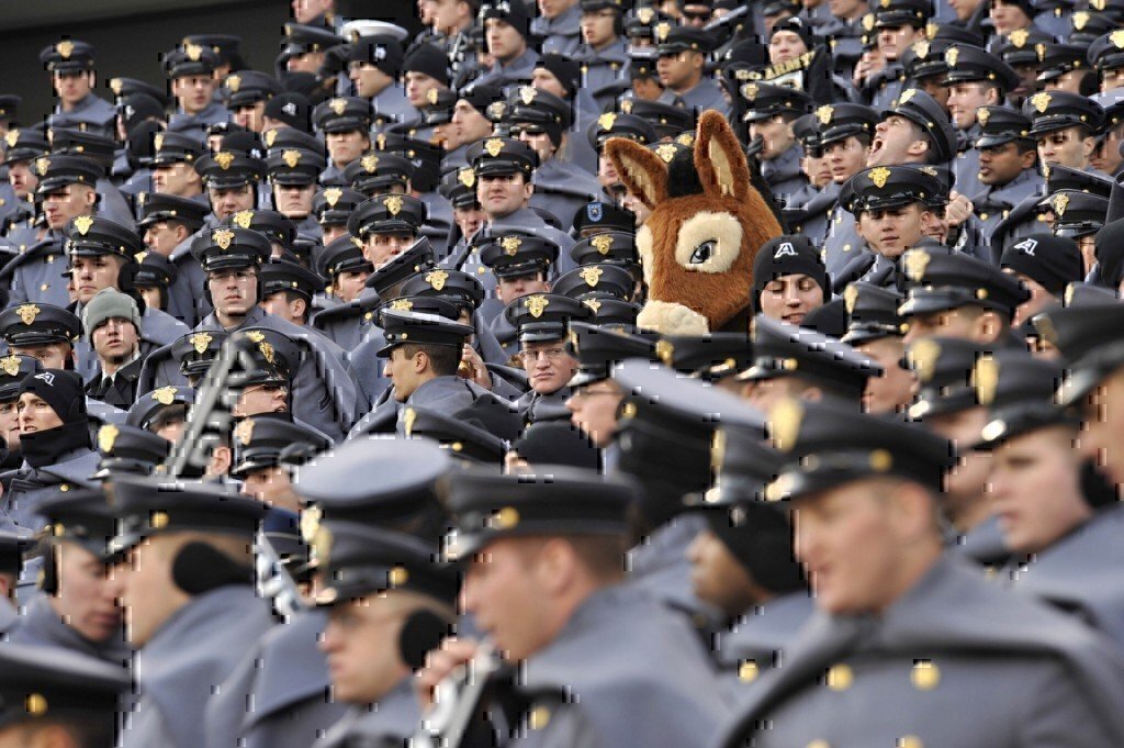 military cadets cheering together