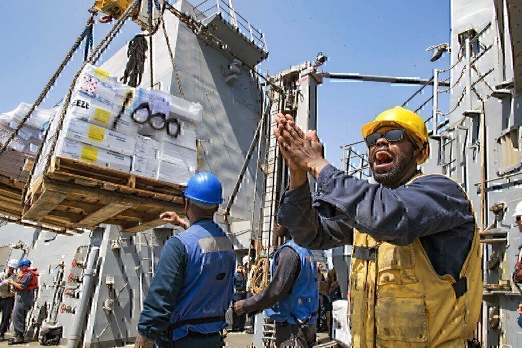 ship worker yelling 