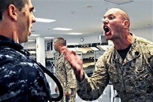 drill instructor screaming at a recruit