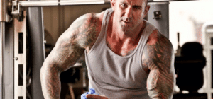 Jim Stoppani takes a break during a workout