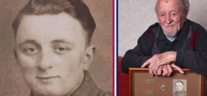 a dunkirk soldier holds his war medals