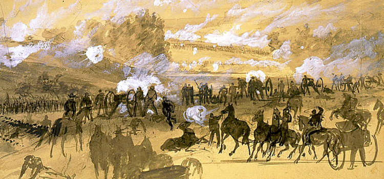 a painting of a civil war battle
