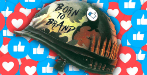 a camouflage army helmet with the words Born to Brand on the side