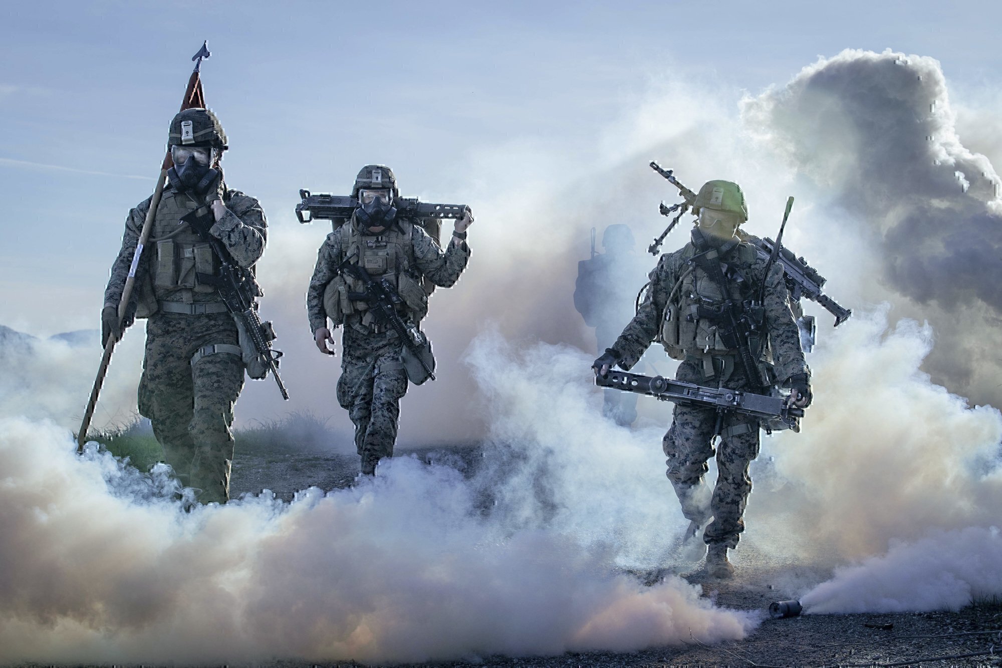 military training of marines together in smoke
