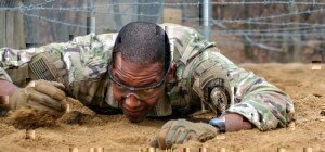 an army ranger crawling