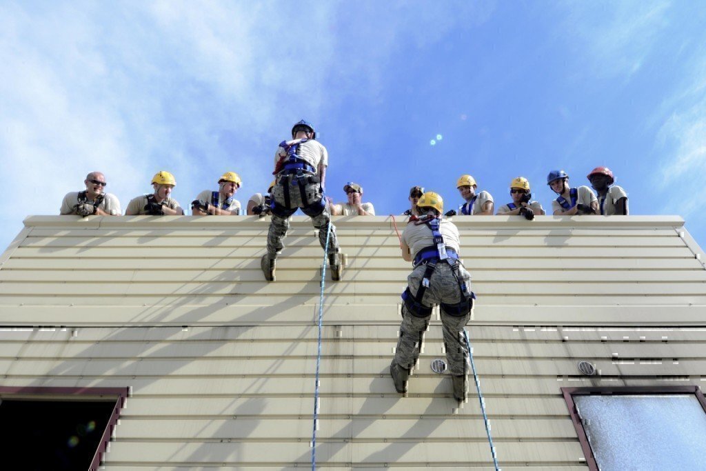 firefighter training on the repel tower