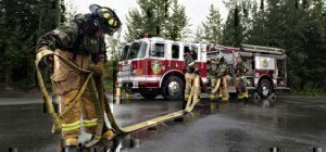 air force firefighters working outside