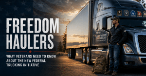 Veteran truck driver representing the Freedom Haulers initiative