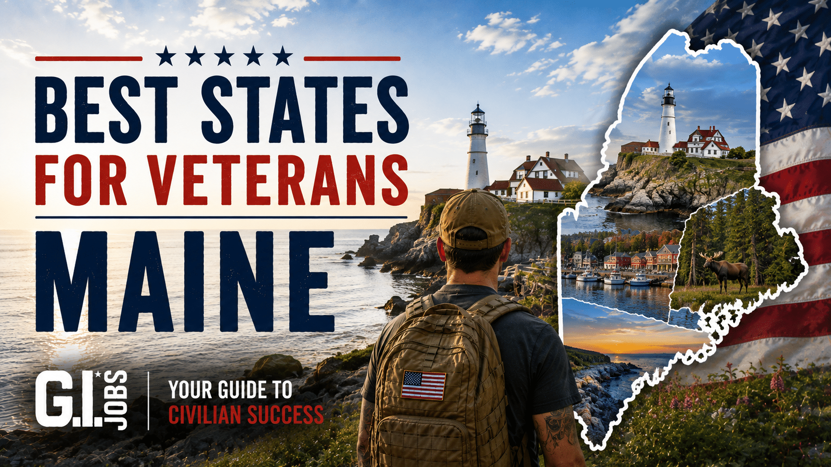 Maine for Veterans featuring Maine coastline, Veteran opportunities, jobs, benefits and outdoor recreation