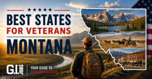 Best States for Veterans Montana featured graphic highlighting Veteran jobs, benefits, Malmstrom Air Force Base and Montana relocation opportunities
