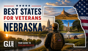 Best States for Veterans Nebraska featured graphic highlighting Veteran jobs, benefits, Offutt Air Force Base and Nebraska relocation opportunities